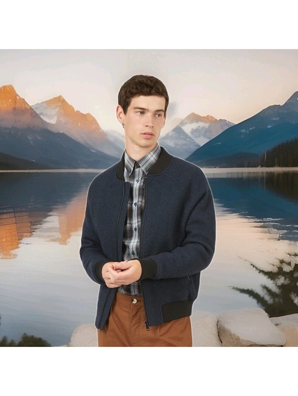 Ben Sherman Boiled Wool Blend Bomber Jacket Mens Large Navy Members Only Golf
